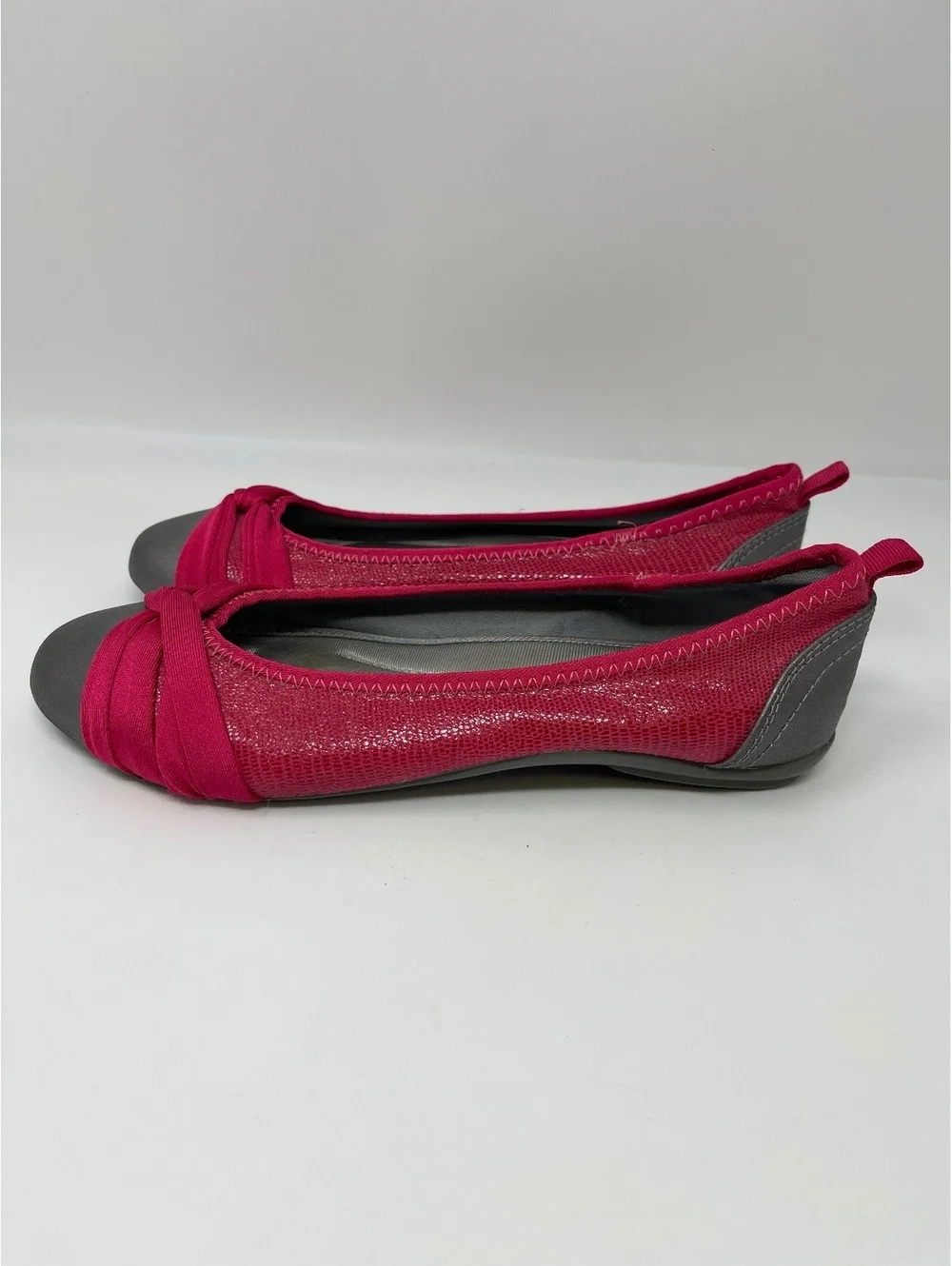 DKNY Womens Pink Metallic Grey Ballet Flats Knot Toe Elastic Comfort Shoes 5.5